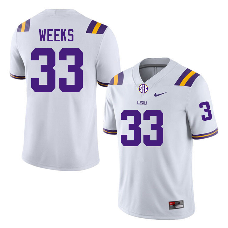 #33 West Weeks LSU Tigers Jersey,Louisiana State University Tigers Football Jersey-White